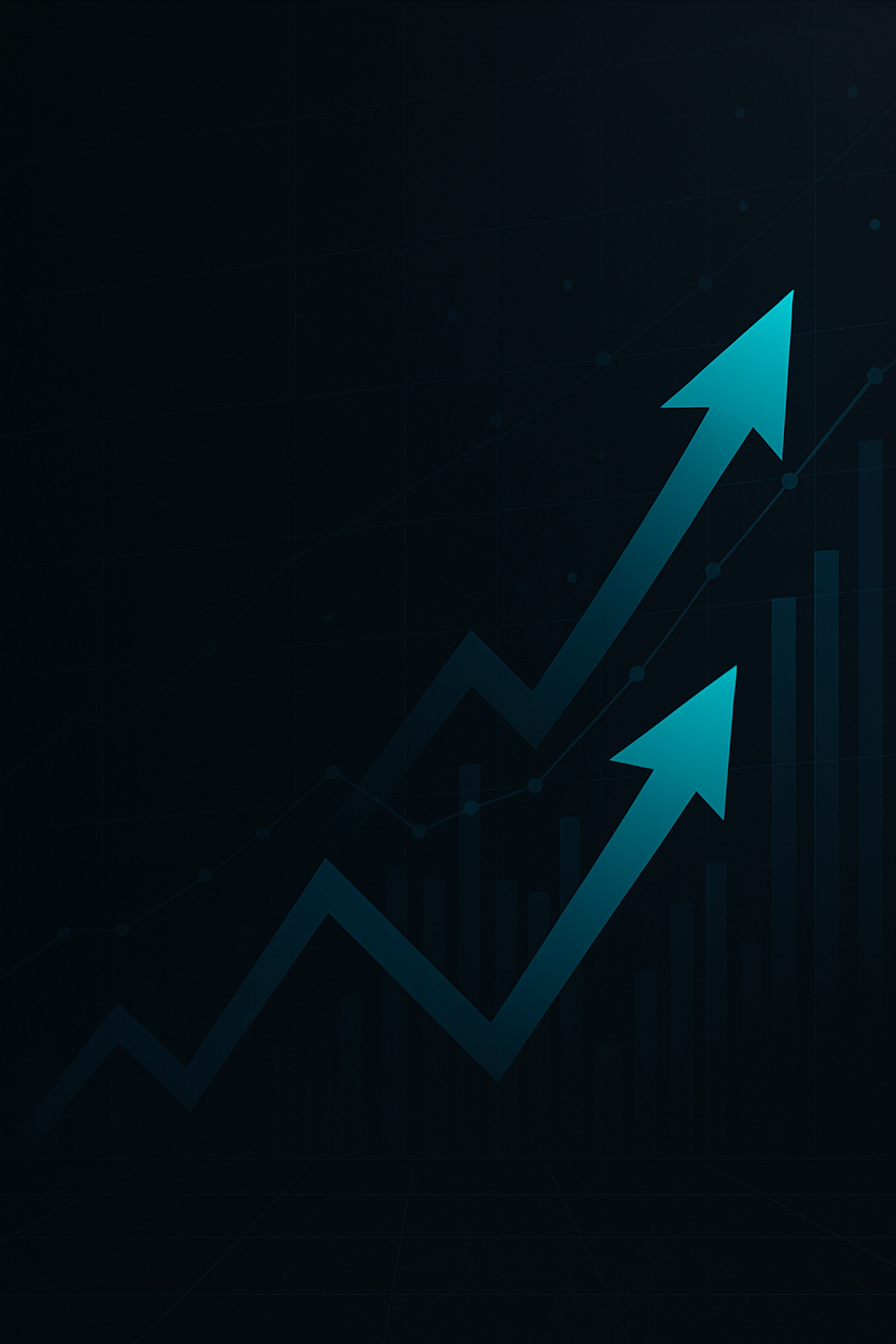 Graph arrows rising on a dark background symbolising growth
