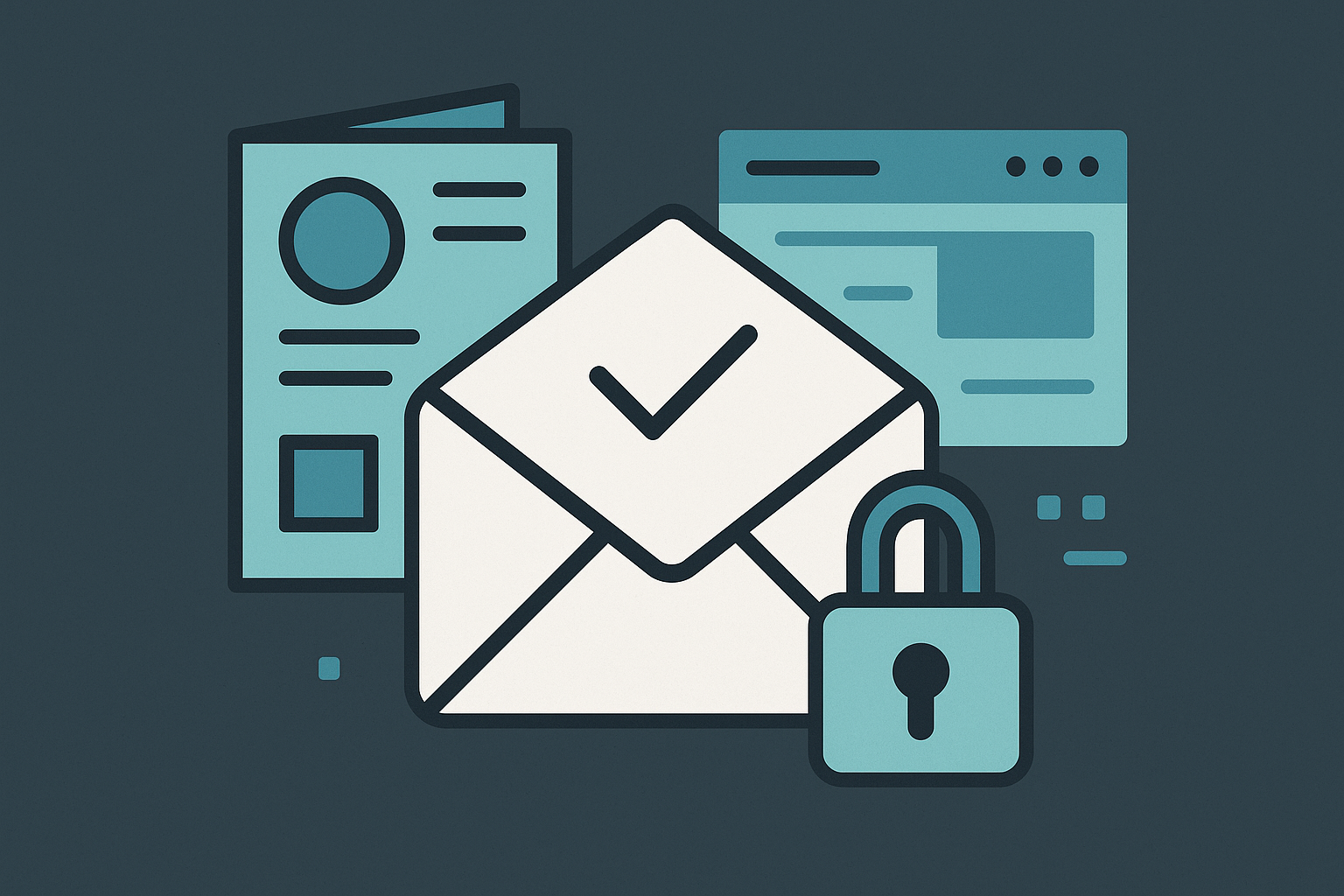 Illustration representing secure email and magazine publishing